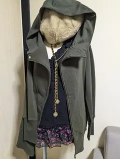 グリーンフード付きパーカー ワンピy2kフェアリーグランジバレエコア森ガール