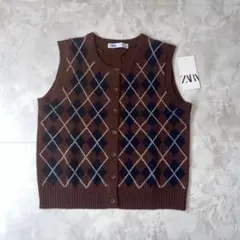 ZARA アーガイル柄ベストウール100%