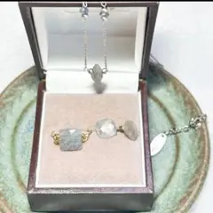 ラブラドライト天然石ジュエリーセット（ネックレス・リング・ピアス）