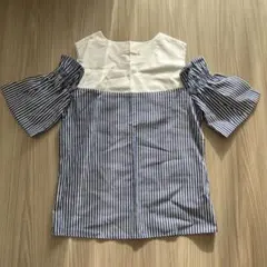 オフショル　ストライプ フリル袖 半袖シャツ Sサイズ