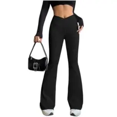 値下げ♪新品！ブラック フレアストレッチパンツ ハイウエスト