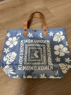 KINOKUNIYA 限定ハイビスカス柄クリアバッグ　ブルー