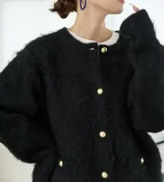 FREAK'S STORE ミックスシャギー 金ボタン ニット カーディガン