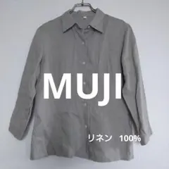 MUJI 無印良品 レディース カーキ色 七分袖 リネンシャツ