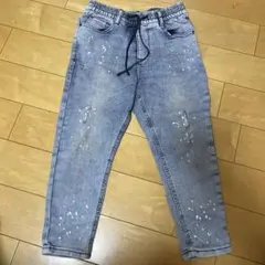 デニムブルー ペイント風パンツ