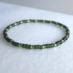 ガラスビーズブレスレット　クリアダークグリーン　クリアブラックシルバー