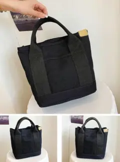 ブラック　キャンバス　ミニトートバッグ