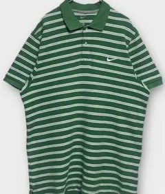Nike 緑/白ストライプ ポロシャツ XL