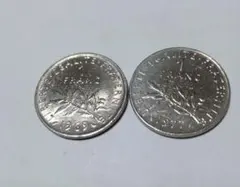 フランス 1フラン硬貨 1969年 1977年 2枚セットのサムネイル