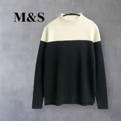 M&S コレクション モノトーン 切替 ニット セーター ブラック×アイボリー