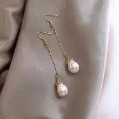 【NO235】金属アレルギー対応　925銀針　シンプル　パール　ロングピアス