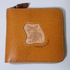 わちふぃーるど　猫のダヤン　二つ折り　財布　ピュアレザー　本革　ブラウン　茶色