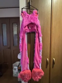 ディズニー チェシャ猫 ファンキャップ マフラー 帽子 ピンク ふわふわ