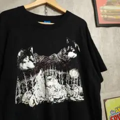 y2k オオカミ アニマルTシャツ 狼 シングルステッチ XL 黒 US古着