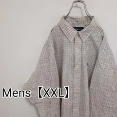 J23【US輸入】ラルフローレン　長袖シャツ【メンズXXL】白ブラウン　チェック