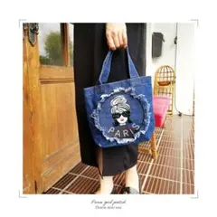 【✨新品未使用✨】デニムミニトートバッグ PARIS女の子刺繍