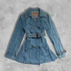 Y2K デニムトレンチジャケット ベルト付き レディース 美シルエット