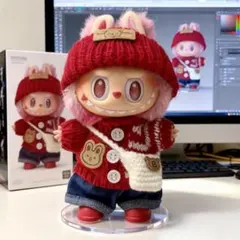 labubu洋服ラブブぬいぐるみ着17cmぬい服　着せ替え服5点セット　レッド