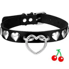 ●チョーカー　ネックレス　レディース黒puレザー　ハート　ゴスロリ　パンク　地雷
