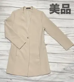 《美品》エルベンスドゥ ノーカラーコート ロングコート ライトアウター ベージュのサムネイル