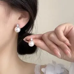 H様【結婚式用】パールイヤリング シルバー 一粒ダイヤ 上品 フォーマル ギフト