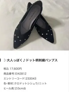 DIANA Vカット ニット ドット 水玉 ポインテッドトゥ ブラック 黒 22のサムネイル