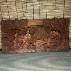 木彫り 虎 竹林 彫刻 壁掛け インテリア - メルカリ