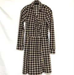 千鳥格子 カシュクール ワンピース ブラウン ベージュ ブラック 柄 襟付き