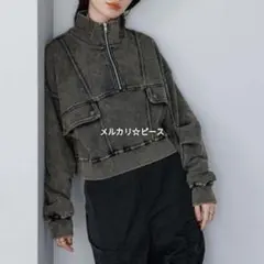 ②jeanasis ブリーチハーフZIPショートプルオーバー グレー ストリート