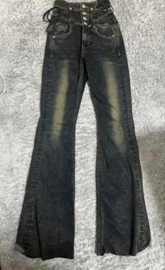 ダークデニム ハイウエスト フレアパンツ