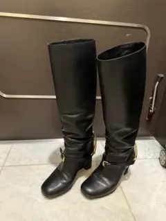 グッチ　GUCCI レザー　ブーツ　ロングブーツ　ブラック　ヒール　ジョッキー