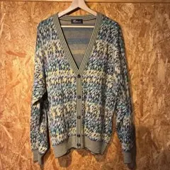 カーディガン　古着　総柄 黄色 緑