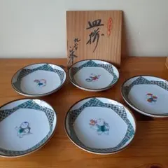 【未使用】九谷焼 正峰　金彩 錦絵 銘々皿　中皿　5枚 九谷焼 正峰 錦絵 銘々皿 5枚セット 豪華絢爛 金彩 中皿 小皿 輪