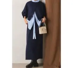 【再入荷】 シャツレイヤードスウェットSETUP ネイビー ESICA 同型