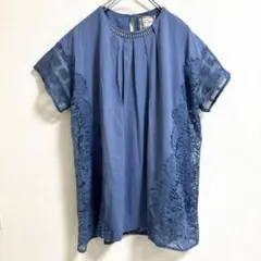 SALON Pixie Heart カットソー レース ビジュー ブルー Mのサムネイル