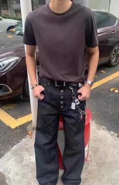 Y2K モード 黒ストレートデニム M ボタンフライ 新品