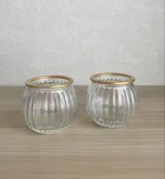 新品 ラウンド ガラス花器2個＊フラワーベース キャンドルホルダー アンティーク