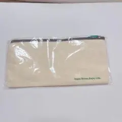 筆箱 ペンケース シンプル 白 緑 スリム 小型 コットン アイボリー