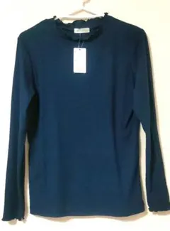 ネイビー フリルネック 長袖Tシャツ L