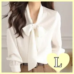 シフォンブラウス リボン フォーマル オフィス 卒業 卒園 入学 入園ホワイトL