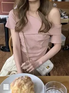 ワンショルダーテレコリブトップス