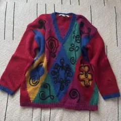 vintage カラフルセーター　刺繍　80s 90s レトロ　派手色