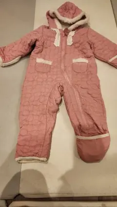 キムラタン　リリーアイボリー　90 ピンク フード付き カバーオール