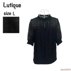 美品【ルティーク】レーストップス 五分袖 シースルー 花柄 黒 可愛い L