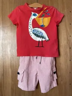 ペリカンプリントTシャツとストライプパンツセット