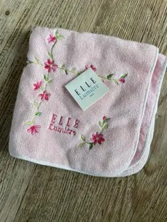 ELLE 花柄刺繍 タオルハンカチ ピンク