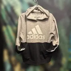 Y2K】adidas コンボカラー ビッグロゴ パーカー グレー×ブラック XL