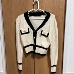 SHEIN Dazyアイボリー ブラック Vネック カーディガン S