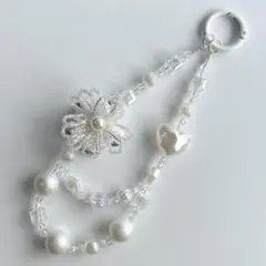 ビーズストラップ❁スマホストラップ❁キーホルダー❁ホワイト系