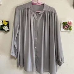 グレー 長袖シャツ スタンドカラー